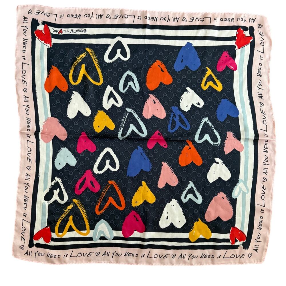BRIGHTON Color of Love Silky Heart Print Scarf Square Girly Feminine 24"